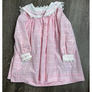 Vintage Youngland Girls Dress - Size 6 - Pink & White - Lace - Details